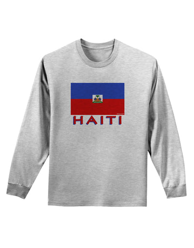 Haiti Flag Adult Long Sleeve Shirt-Long Sleeve Shirt-TooLoud-AshGray-Small-Davson Sales