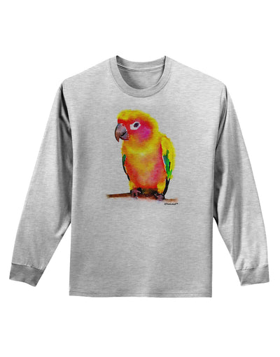 Sun Conure Parrot Watercolor Adult Long Sleeve Shirt-Long Sleeve Shirt-TooLoud-AshGray-Small-Davson Sales