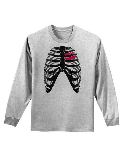 Black Skeleton Bones Ribcage with Heart Adult Long Sleeve Shirt-Long Sleeve Shirt-TooLoud-AshGray-Small-Davson Sales