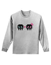 8-Bit Skull Love - Boy and Girl Adult Long Sleeve Shirt-Long Sleeve Shirt-TooLoud-AshGray-Small-Davson Sales