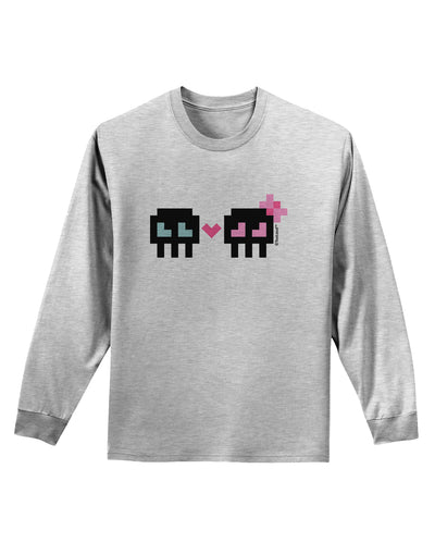 8-Bit Skull Love - Boy and Girl Adult Long Sleeve Shirt-Long Sleeve Shirt-TooLoud-AshGray-Small-Davson Sales