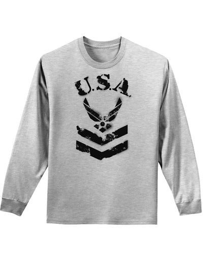 USA Military Air Force Stencil Logo Adult Long Sleeve Shirt-Long Sleeve Shirt-TooLoud-AshGray-Small-Davson Sales