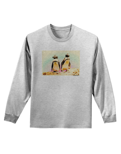 Magellanic Penguin Watercolor Adult Long Sleeve Shirt-Long Sleeve Shirt-TooLoud-AshGray-Small-Davson Sales