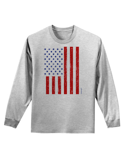 Red and Blue Stamp Style American Flag - Distressed Adult Long Sleeve Shirt by TooLoud-Long Sleeve Shirt-TooLoud-AshGray-Small-Davson Sales