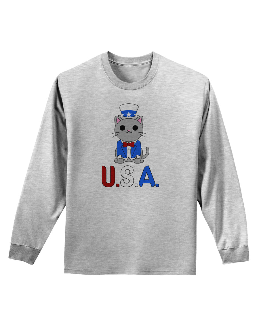 Patriotic Cat - USA Adult Long Sleeve Shirt by TooLoud-Long Sleeve Shirt-TooLoud-White-Small-Davson Sales