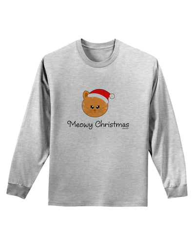 Meowy Christmas Cute Cat Santa Hat Adult Long Sleeve Shirt-Long Sleeve Shirt-TooLoud-AshGray-Small-Davson Sales