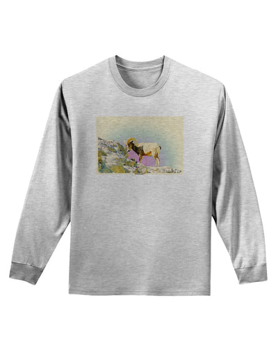 Bighorn Ram Watercolor Adult Long Sleeve Shirt-Long Sleeve Shirt-TooLoud-AshGray-Small-Davson Sales