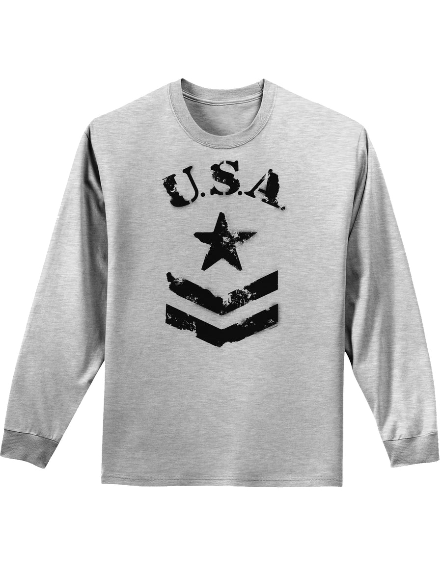 USA Military Star Stencil Logo Adult Long Sleeve Shirt-Long Sleeve Shirt-TooLoud-White-Small-Davson Sales