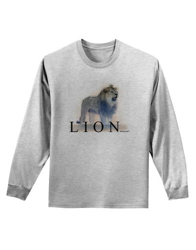 Lion Watercolor B Text Adult Long Sleeve Shirt-Long Sleeve Shirt-TooLoud-AshGray-Small-Davson Sales