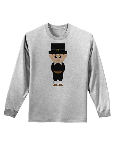 Cute Pilgrim Boy Thanksgiving Adult Long Sleeve Shirt-Long Sleeve Shirt-TooLoud-AshGray-Small-Davson Sales