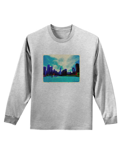 Chicago Skyline Watercolor Adult Long Sleeve Shirt-Long Sleeve Shirt-TooLoud-AshGray-Small-Davson Sales