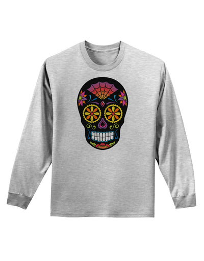 Version 2 Black Day of the Dead Calavera Adult Long Sleeve Shirt-Long Sleeve Shirt-TooLoud-AshGray-Small-Davson Sales