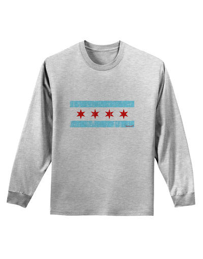 Distressed Chicago Flag Design Adult Long Sleeve Shirt by TooLoud-Long Sleeve Shirt-TooLoud-AshGray-Small-Davson Sales