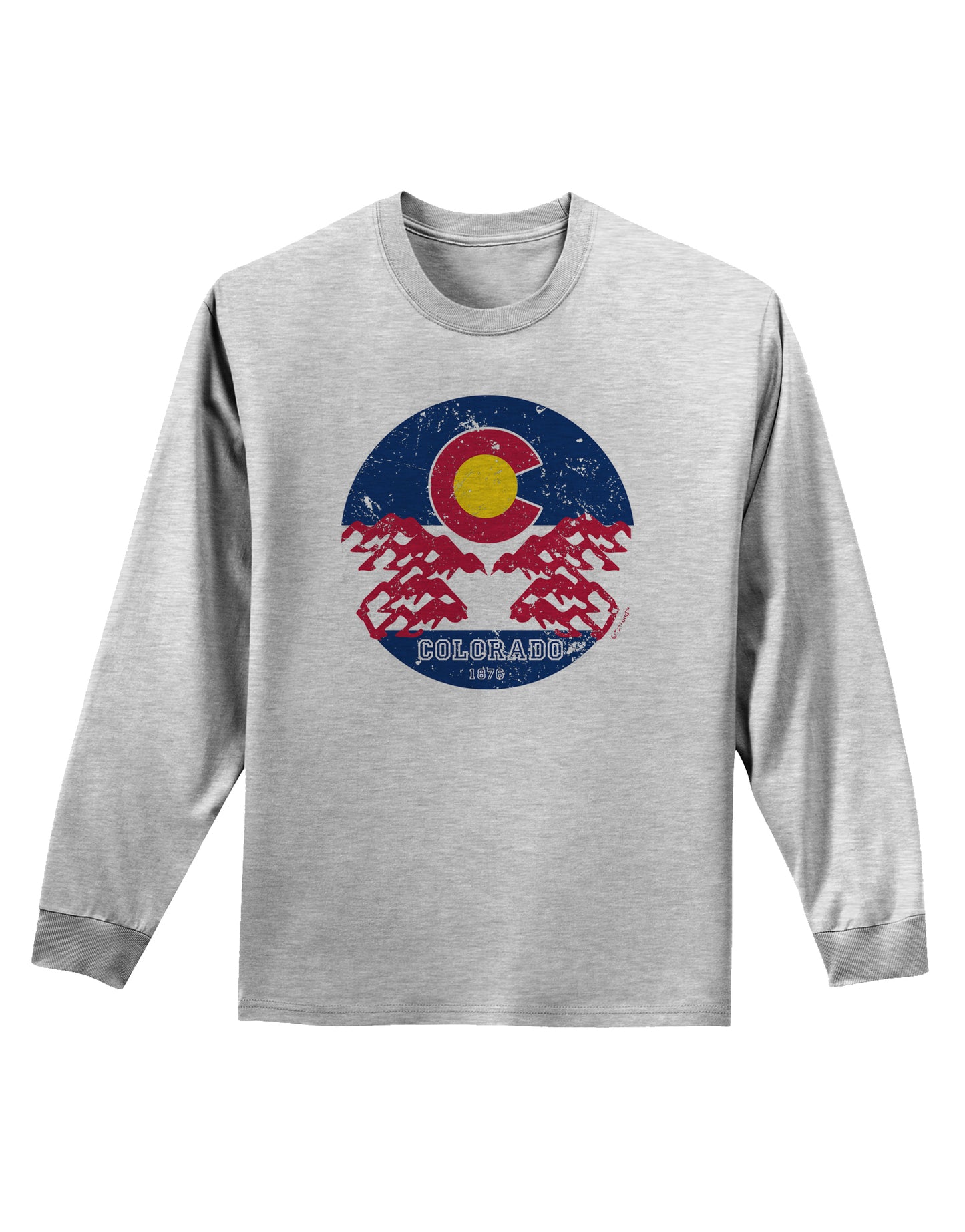 Grunge Colorado Rocky Mountain Bighorn Sheep Flag Adult Long Sleeve Shirt-Long Sleeve Shirt-TooLoud-AshGray-Small-Davson Sales