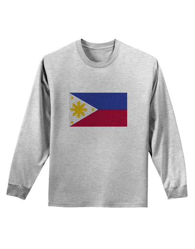 TooLoud Distressed Philippines Flag Adult Long Sleeve Shirt-Long Sleeve Shirt-TooLoud-AshGray-Small-Davson Sales