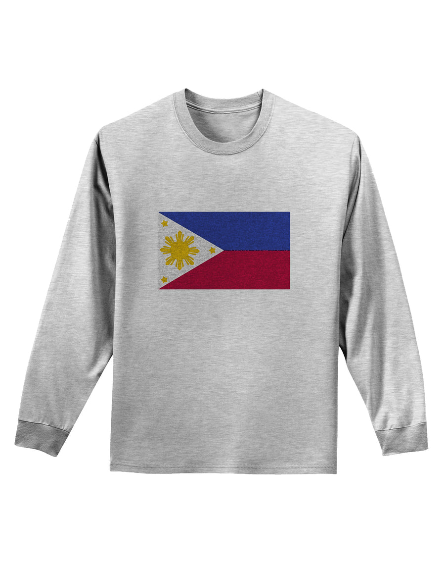 TooLoud Distressed Philippines Flag Adult Long Sleeve Shirt-Long Sleeve Shirt-TooLoud-White-Small-Davson Sales