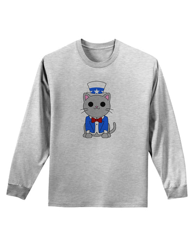 Patriotic Cat Adult Long Sleeve Shirt by TooLoud-Long Sleeve Shirt-TooLoud-AshGray-Small-Davson Sales