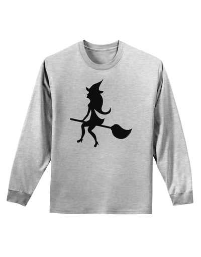 Cute Witch on Broom Silhouette Halloween Adult Long Sleeve Shirt-Long Sleeve Shirt-TooLoud-AshGray-Small-Davson Sales