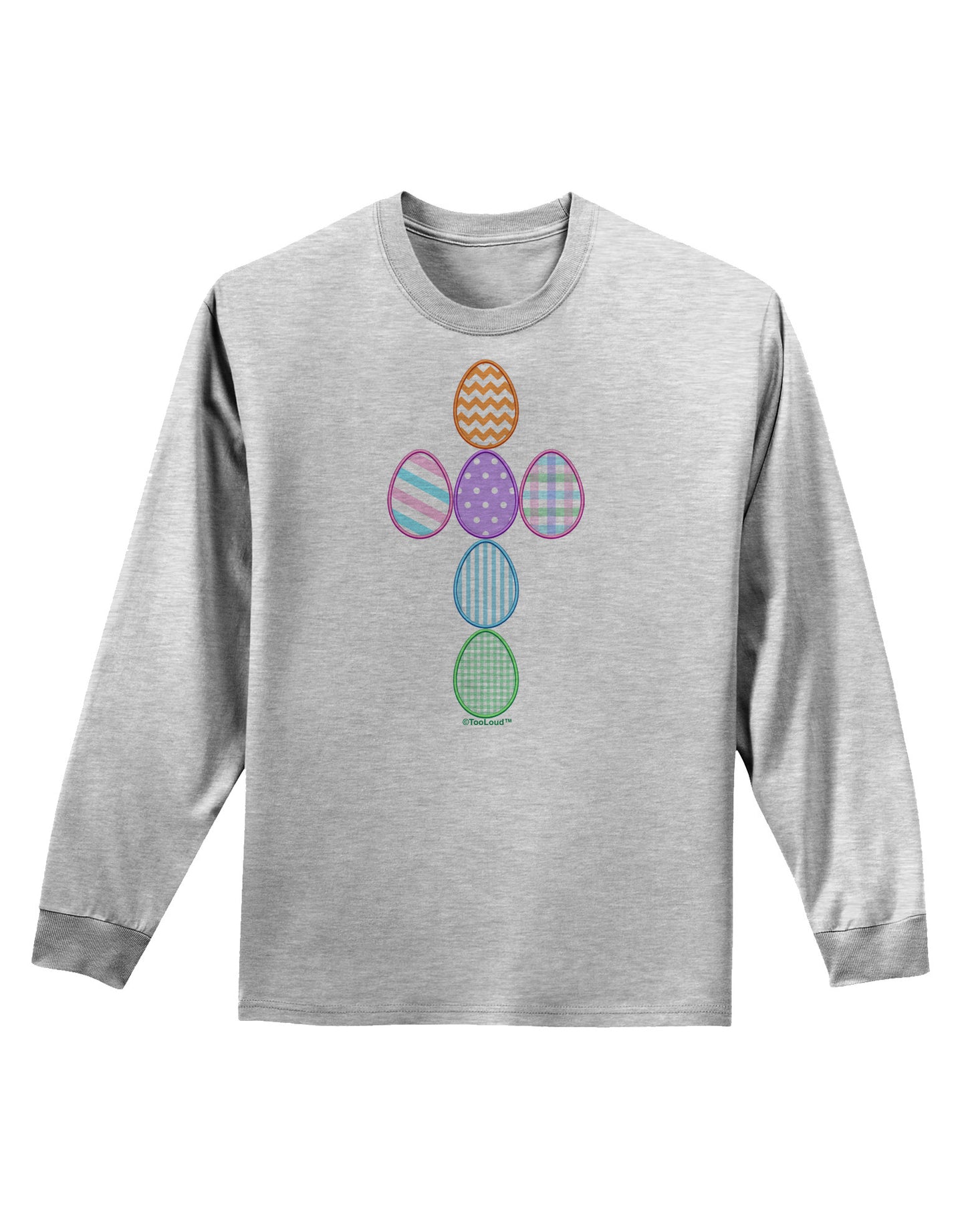 Easter Egg Cross Faux Applique Adult Long Sleeve Shirt-Long Sleeve Shirt-TooLoud-AshGray-Small-Davson Sales