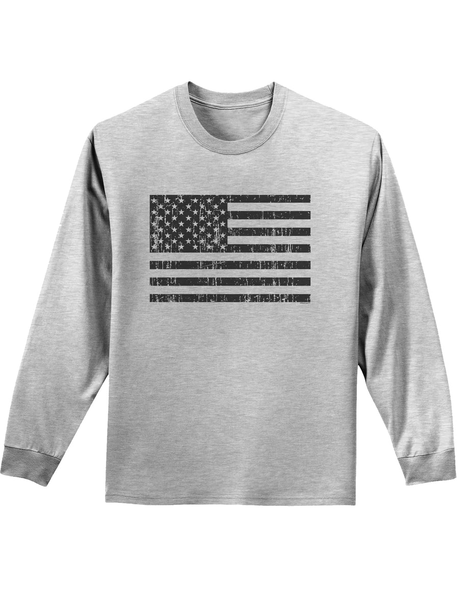 Distressed Black and White American Flag Adult Long Sleeve Shirt-Long Sleeve Shirt-TooLoud-White-Small-Davson Sales