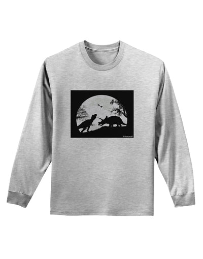 T-Rex and Triceratops Silhouettes Design Adult Long Sleeve Shirt by TooLoud-Long Sleeve Shirt-TooLoud-AshGray-Small-Davson Sales