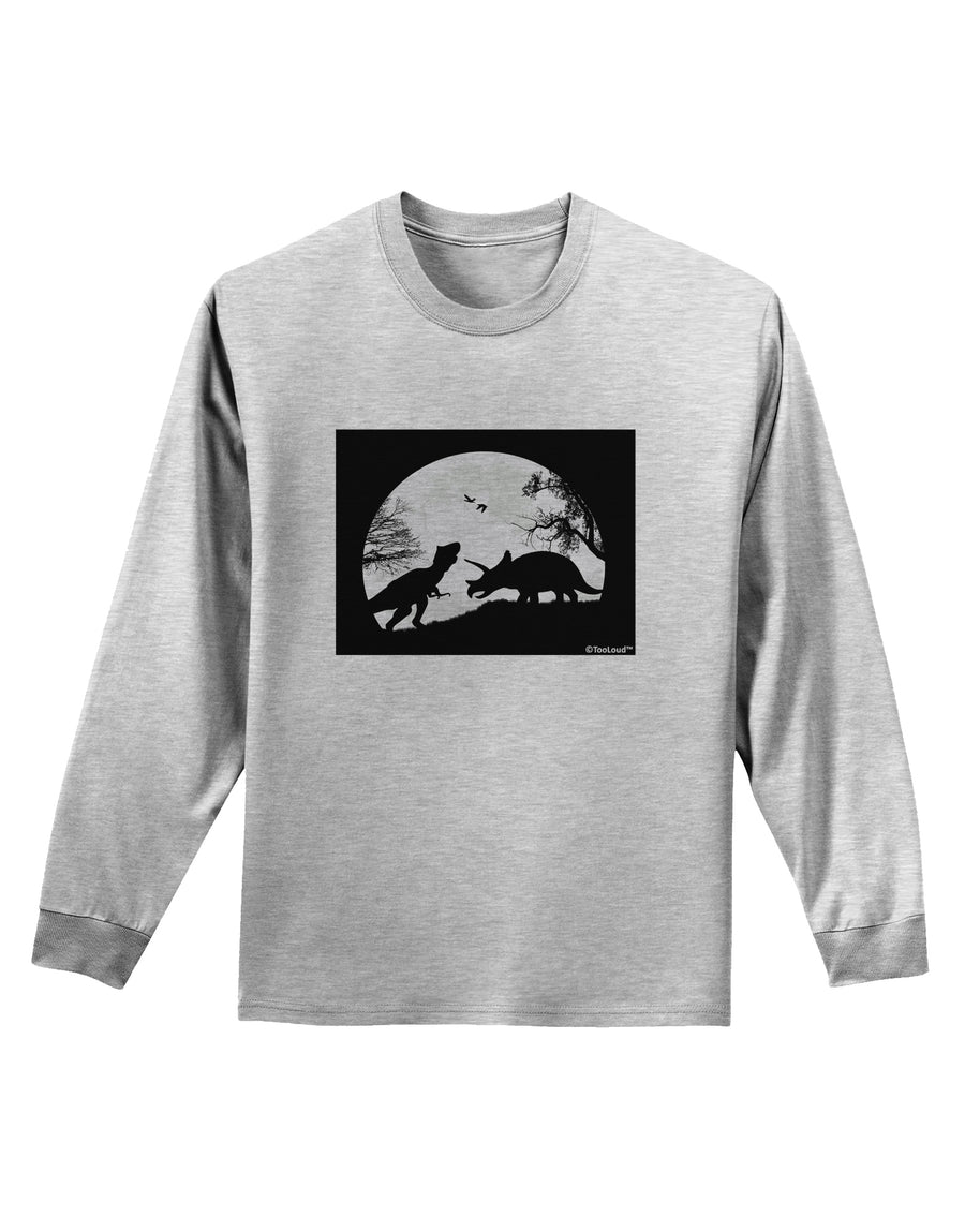 T-Rex and Triceratops Silhouettes Design Adult Long Sleeve Shirt by TooLoud-Long Sleeve Shirt-TooLoud-White-Small-Davson Sales