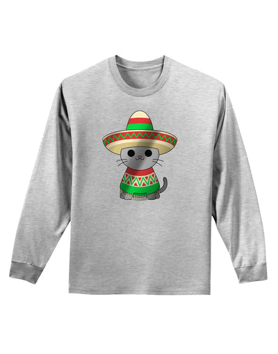 Sombrero and Poncho Cat - Metallic Adult Long Sleeve Shirt by TooLoud-Long Sleeve Shirt-TooLoud-AshGray-Small-Davson Sales