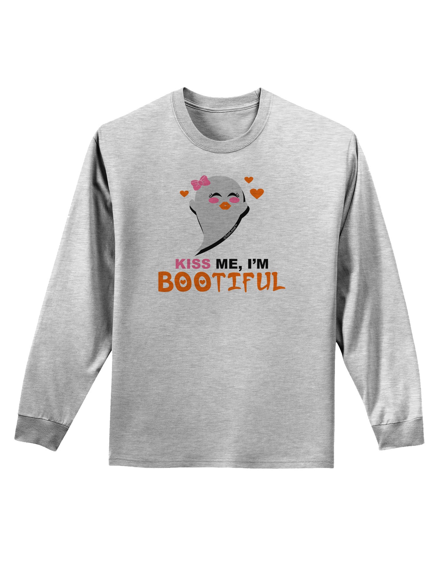 Kiss Me BOOtiful Ghost Orange Adult Long Sleeve Shirt-Long Sleeve Shirt-TooLoud-AshGray-Small-Davson Sales