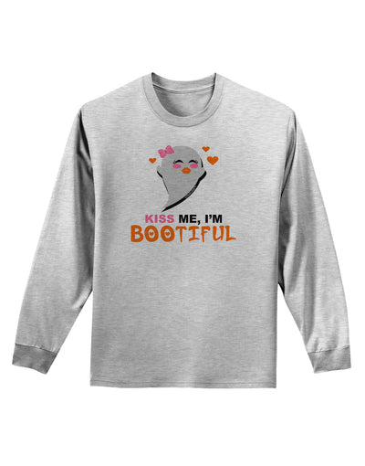 Kiss Me BOOtiful Ghost Orange Adult Long Sleeve Shirt-Long Sleeve Shirt-TooLoud-AshGray-Small-Davson Sales