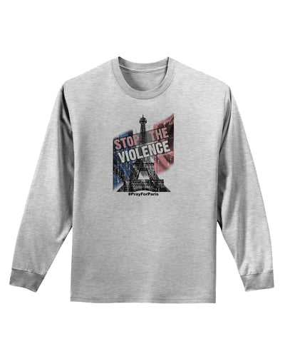 Distressed Paris Stop The Violence Adult Long Sleeve Shirt-Long Sleeve Shirt-TooLoud-AshGray-Small-Davson Sales