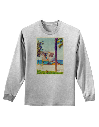 Lifeguard Station Watercolor Adult Long Sleeve Shirt-Long Sleeve Shirt-TooLoud-AshGray-Small-Davson Sales