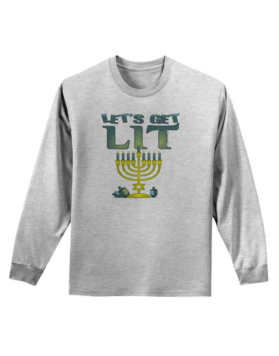 Let's Get Lit Menorah Adult Long Sleeve Shirt-Long Sleeve Shirt-TooLoud-AshGray-Small-Davson Sales