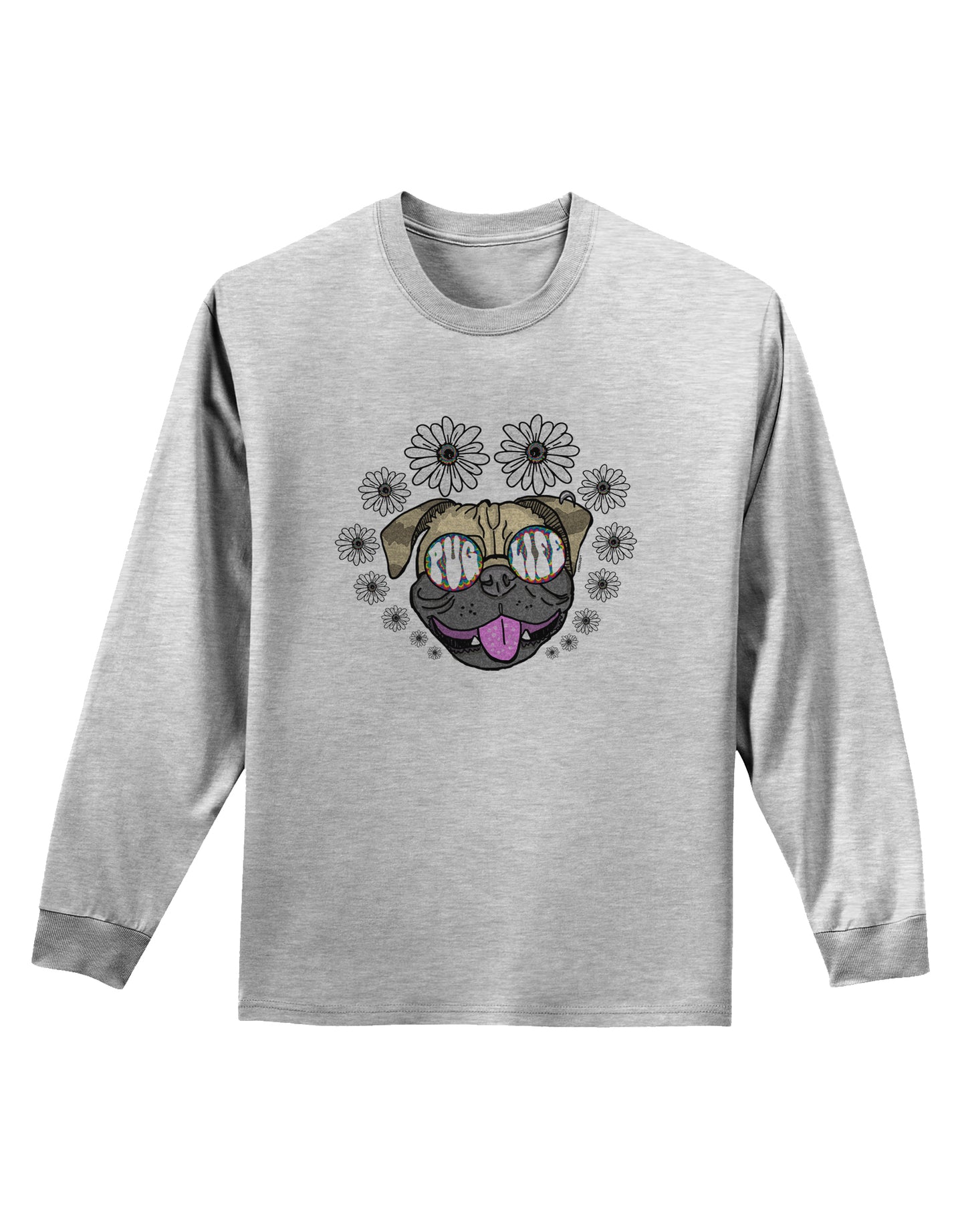 TooLoud Pug Life Hippy Adult Long Sleeve Shirt-Long Sleeve Shirt-TooLoud-AshGray-Small-Davson Sales