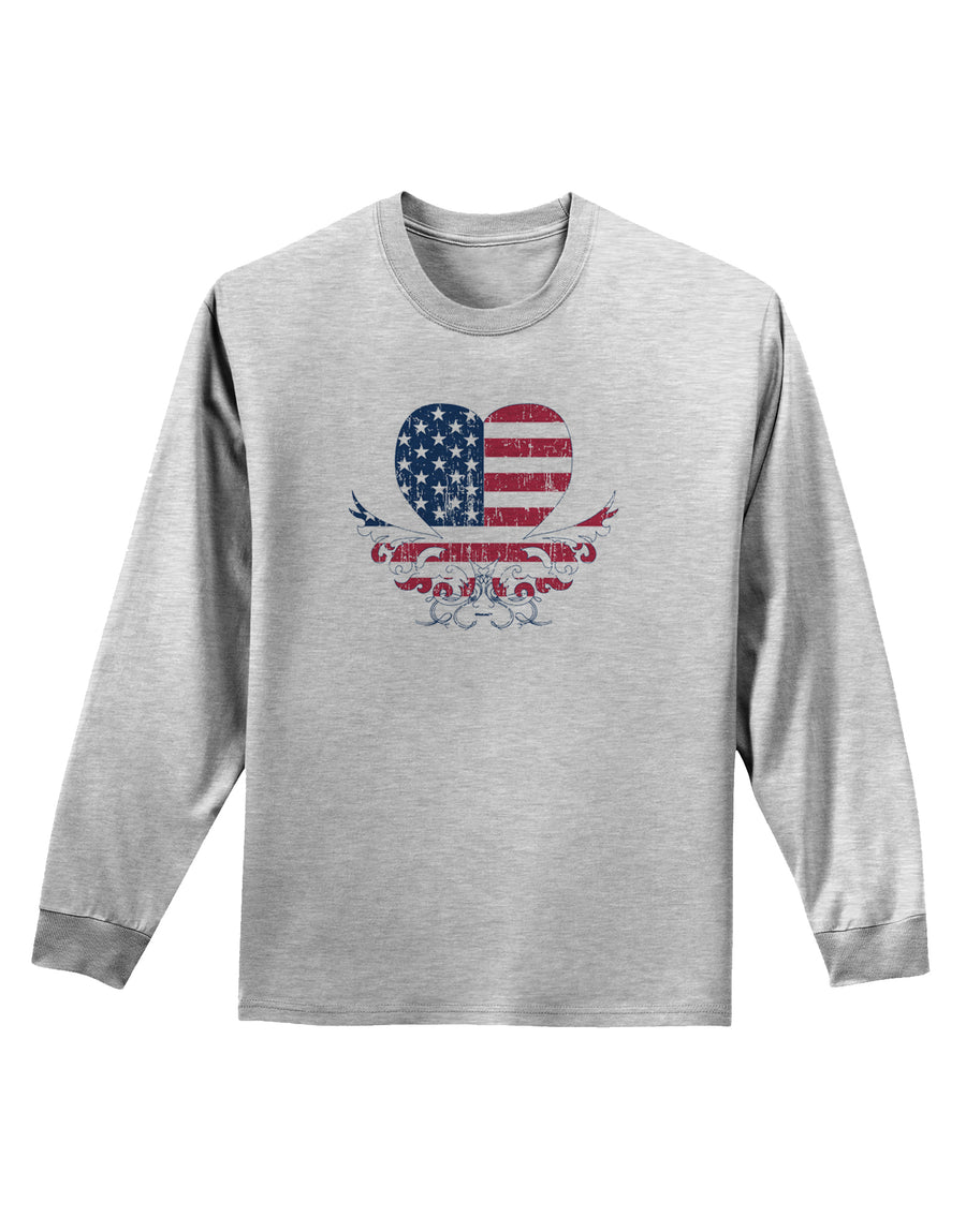 American Flag Decorative Floral Heart Vintage Adult Long Sleeve Shirt-Long Sleeve Shirt-TooLoud-White-Small-Davson Sales