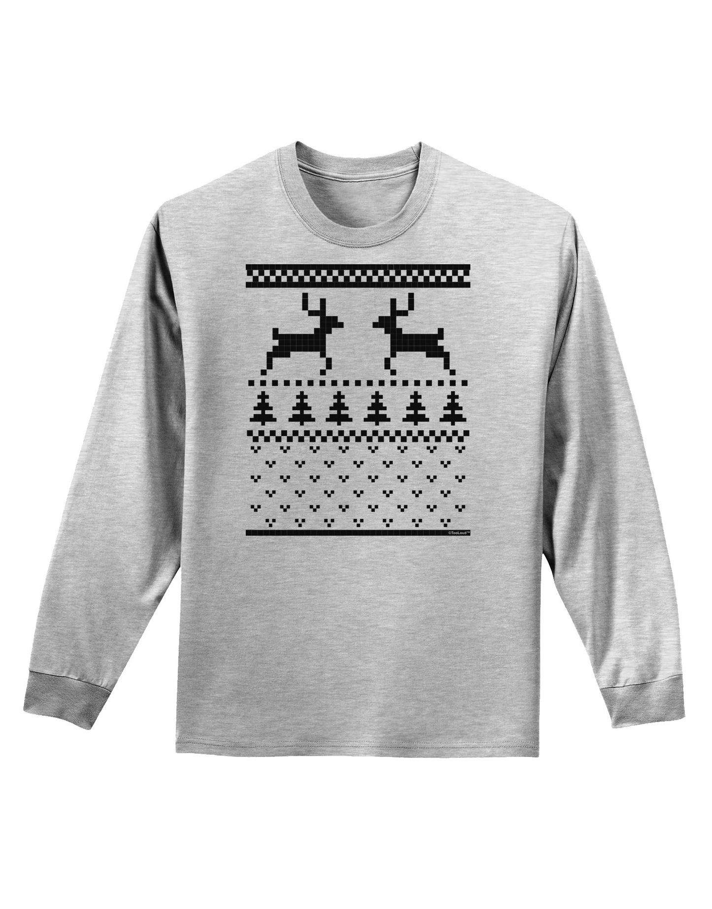 Ugly Christmas Sweater Reindeer Pattern Adult Long Sleeve Shirt-Long Sleeve Shirt-TooLoud-AshGray-Small-Davson Sales