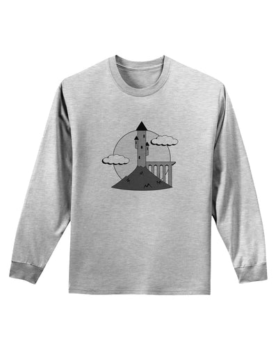 Moonlit Wizard Tower - Grayscale Adult Long Sleeve Shirt-Long Sleeve Shirt-TooLoud-AshGray-Small-Davson Sales