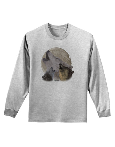 Three Wolves Howling at the Moon Adult Long Sleeve Shirt by TooLoud-Long Sleeve Shirt-TooLoud-AshGray-Small-Davson Sales