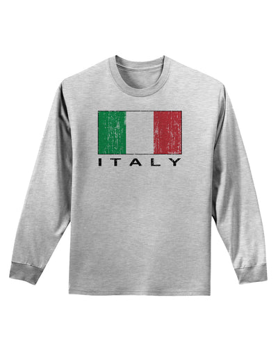 Italian Flag - Italy Text Distressed Adult Long Sleeve Shirt by TooLoud-Long Sleeve Shirt-TooLoud-AshGray-Small-Davson Sales