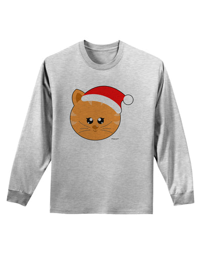 Cute Christmas Cat Santa Hat Adult Long Sleeve Shirt-Long Sleeve Shirt-TooLoud-AshGray-Small-Davson Sales