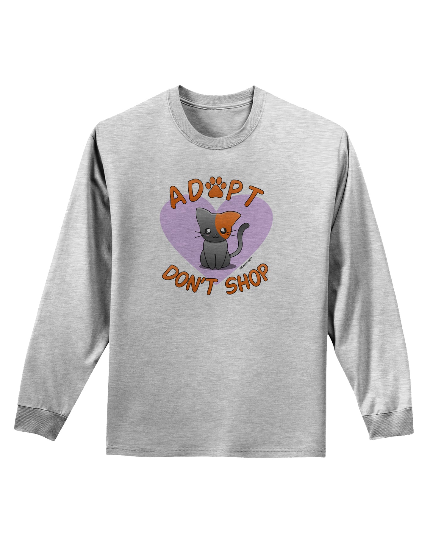 Adopt Don't Shop Cute Kitty Adult Long Sleeve Shirt-Long Sleeve Shirt-TooLoud-AshGray-Small-Davson Sales