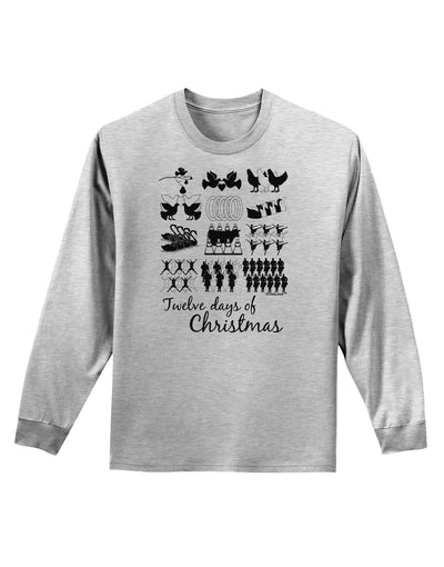 TooLoud Twelve Days of Christmas Text Adult Long Sleeve Shirt-Long Sleeve Shirt-TooLoud-AshGray-Small-Davson Sales