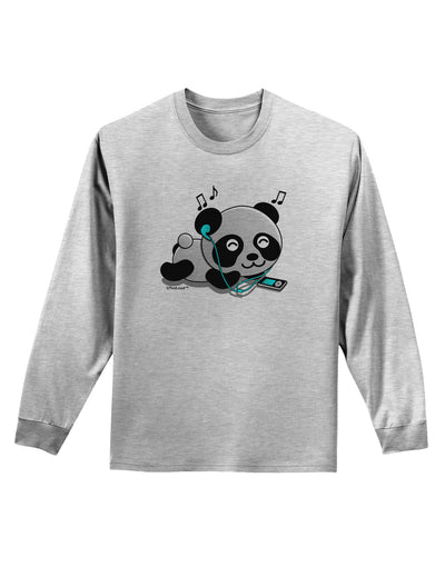 Cute Panda With Ear Buds Adult Long Sleeve Shirt-Long Sleeve Shirt-TooLoud-AshGray-Small-Davson Sales