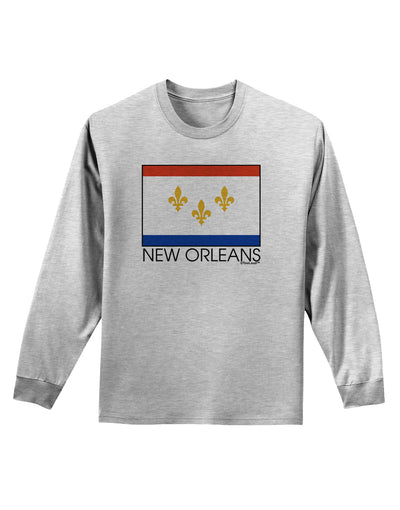 New Orleans Louisiana Flag Text Adult Long Sleeve Shirt-Long Sleeve Shirt-TooLoud-AshGray-Small-Davson Sales