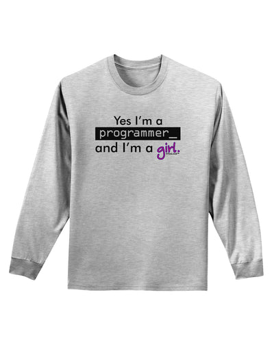 TooLoud Yes I am a Programmer Girl Adult Long Sleeve Shirt-Long Sleeve Shirt-TooLoud-AshGray-Small-Davson Sales