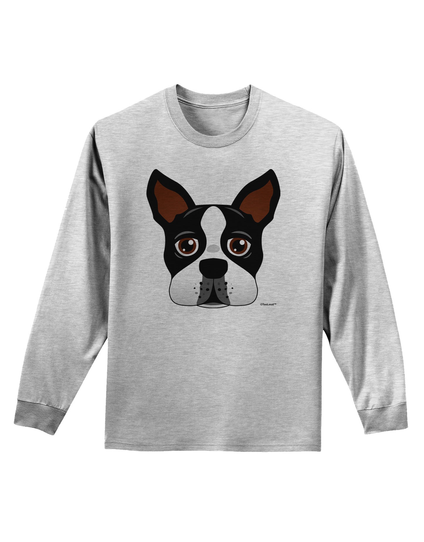 Cute Boston Terrier Dog Face Adult Long Sleeve Shirt-Long Sleeve Shirt-TooLoud-AshGray-Small-Davson Sales