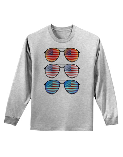 Red White and Blue USA Flag Aviators Adult Long Sleeve Shirt-Long Sleeve Shirt-TooLoud-AshGray-Small-Davson Sales