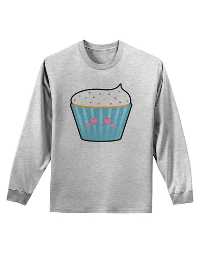 Cute Cupcake with Sprinkles - Heart Eyes Adult Long Sleeve Shirt by TooLoud-Long Sleeve Shirt-TooLoud-AshGray-Small-Davson Sales