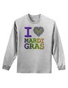 I Love Heart Mardi Gras Adult Long Sleeve Shirt-Long Sleeve Shirt-TooLoud-AshGray-Small-Davson Sales