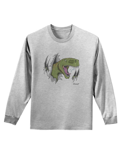 Green Dinosaur Breaking Free Adult Long Sleeve Shirt by TooLoud-Long Sleeve Shirt-TooLoud-AshGray-Small-Davson Sales