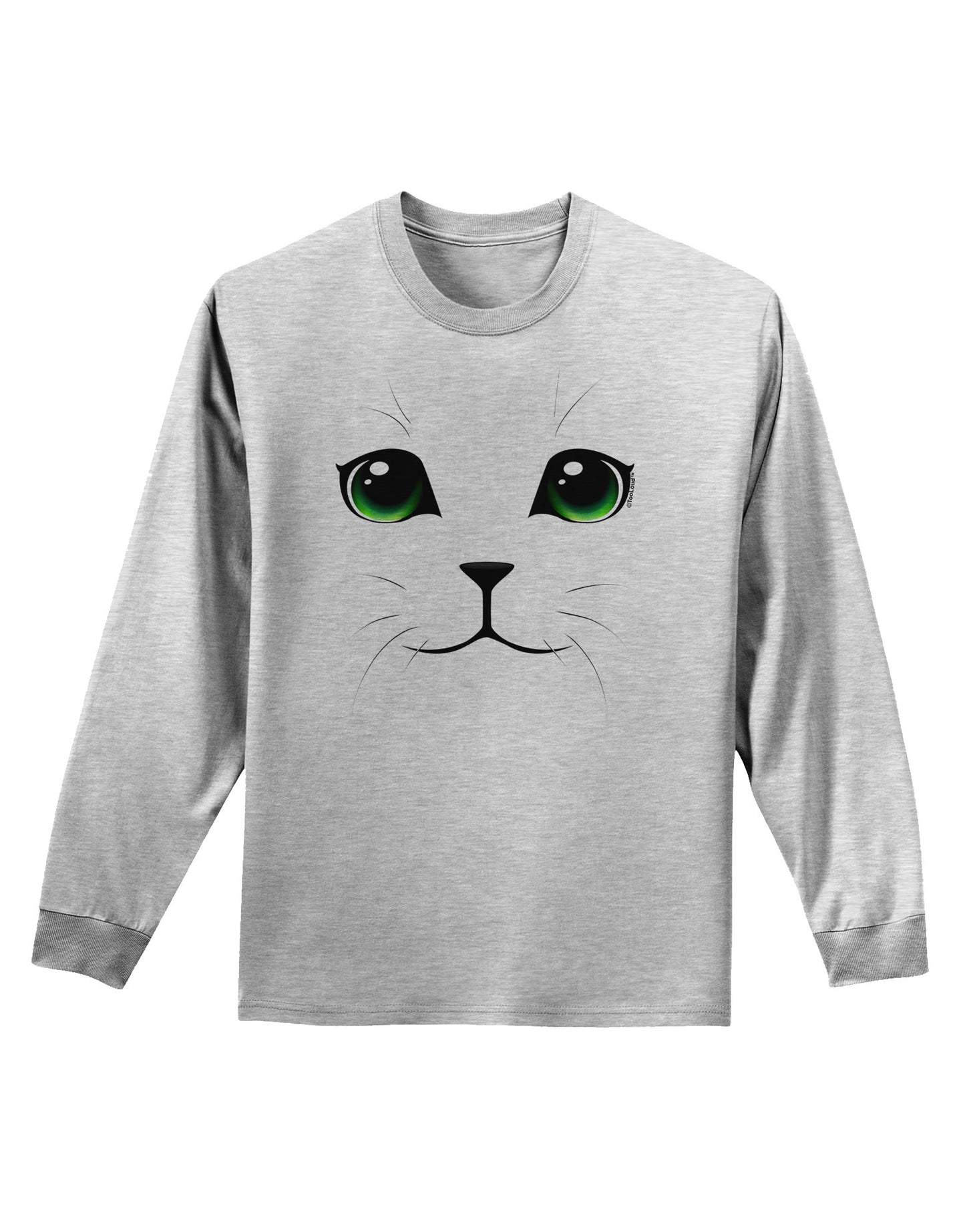 Green-Eyed Cute Cat Face Adult Long Sleeve Shirt-Long Sleeve Shirt-TooLoud-AshGray-Small-Davson Sales